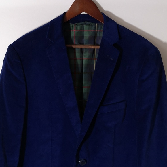 US Polo Assn Men's Velvet Sport Coat Royal Blue Tartan Plaid Like-new Size 40R - Picture 2 of 9